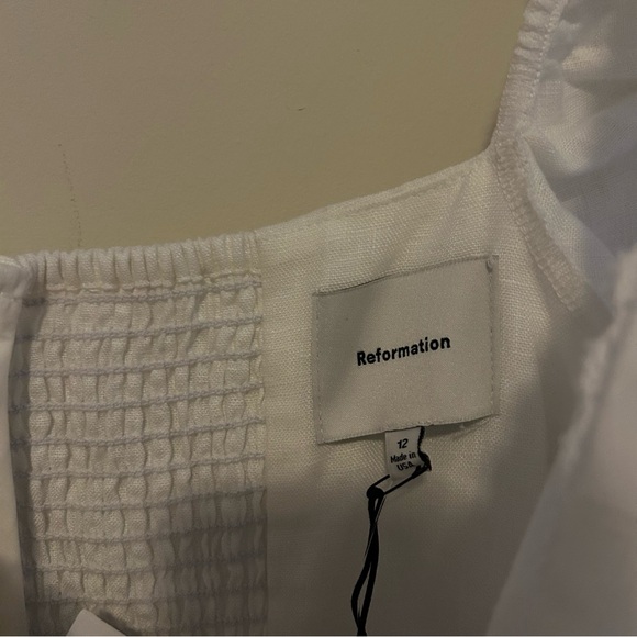 Reformation Malvina Linen Mini Dress White Ivory Puff Sleeve Square Neck 12 NWT - Picture 7 of 15